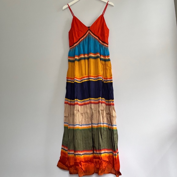 NWT Anthropologie Tanvi Kedia V-Neck Silky Colorblock Midi Dress size S - Picture 7 of 13